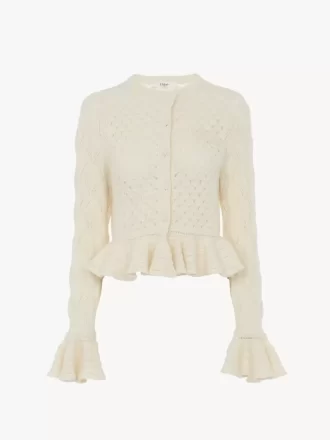 Cardigan con logo arricciato in maglia di seta, alpaca e cotone Cardigan con logo arricciato in maglia di seta, alpaca e cotone
