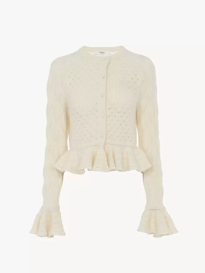 Cardigan con logo arricciato in maglia di seta, alpaca e cotone Cardigan con logo arricciato in maglia di seta, alpaca e cotone