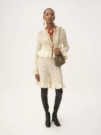 Cardigan con logo arricciato in maglia di seta, alpaca e cotone Cardigan con logo arricciato in maglia di seta, alpaca e cotone