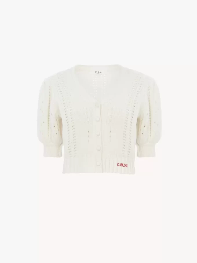 Cardigan con maniche a sbuffo in maglia di lana e cashmere Cardigan con maniche a sbuffo in maglia di lana e cashmere