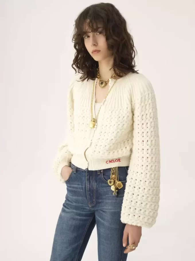 Cardigan girocollo in maglia di lana e cashmere Cardigan girocollo in maglia di lana e cashmere
