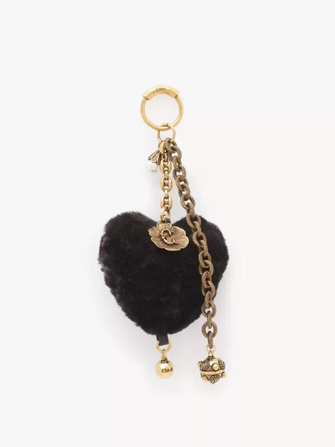 Ciondolo per borsa Chloé Symbols Heart Shearling in ottone