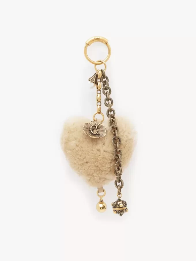 Ciondolo per borsa Chloé Symbols Heart Shearling in ottone