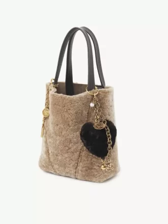 Ciondolo per borsa Chloé Symbols Heart Shearling in ottone