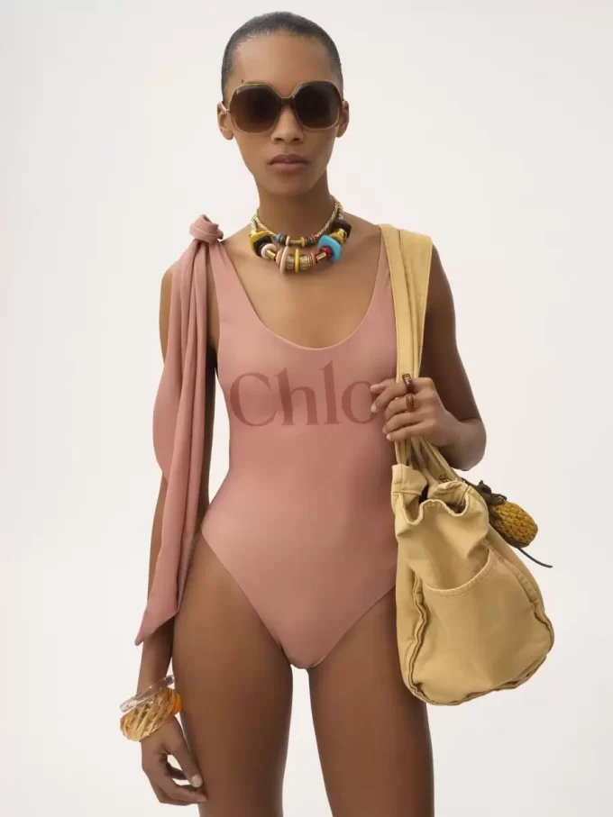 Costume da bagno intero con logo e spalline annodate