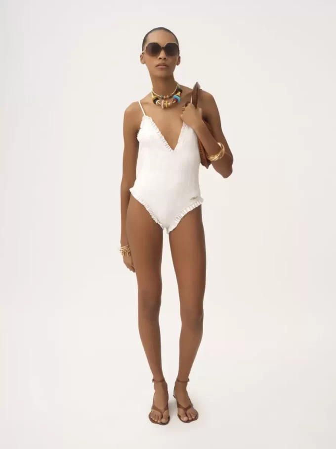 Costume intero con scollo a V arricciato Costume intero con scollo a V arricciato