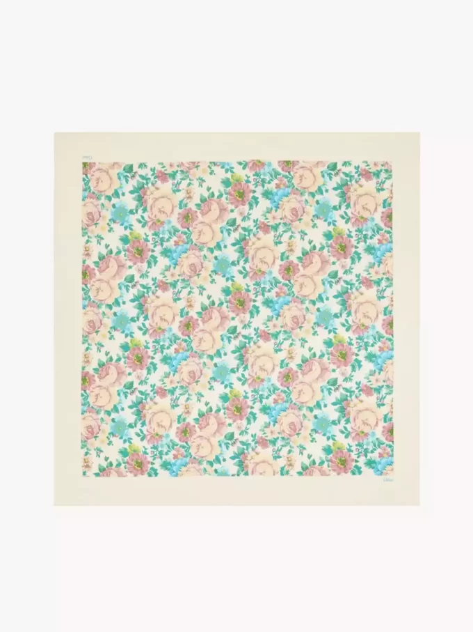 Foulard quadrato Chloé Peonies in twill di seta Foulard quadrato Chloé Peonies in twill di seta