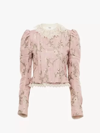 Giacca aderente in taffetà jacquard e pizzo