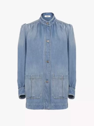 Giacca arricciata a collo alto in denim