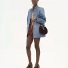 Giacca arricciata a collo alto in denim Giacca arricciata a collo alto in denim