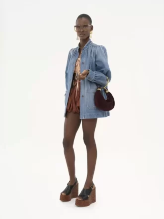 Giacca arricciata a collo alto in denim