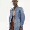 Giacca arricciata a collo alto in denim Giacca arricciata a collo alto in denim