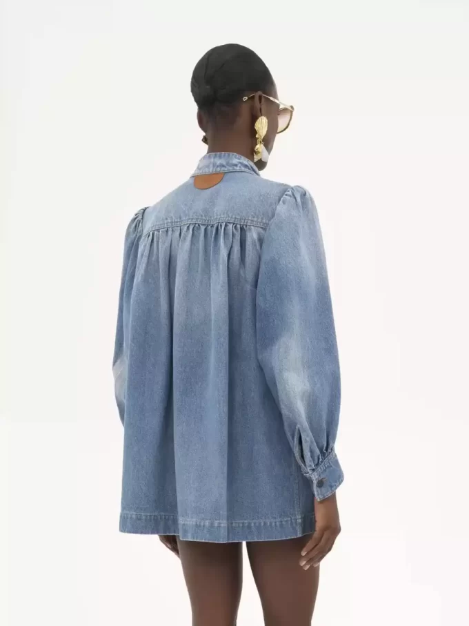 Giacca arricciata a collo alto in denim Giacca arricciata a collo alto in denim