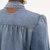 Giacca arricciata a collo alto in denim Giacca arricciata a collo alto in denim