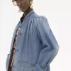 Giacca arricciata a collo alto in denim Giacca arricciata a collo alto in denim