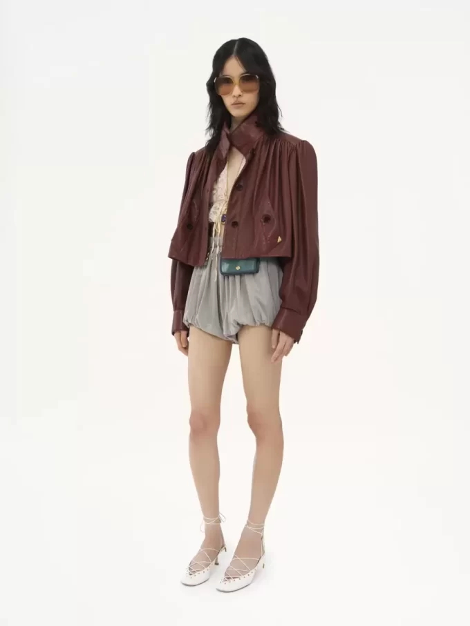 Giacca boule arricciata in pelle Giacca boule arricciata in pelle