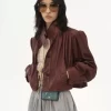 Giacca boule arricciata in pelle Giacca boule arricciata in pelle