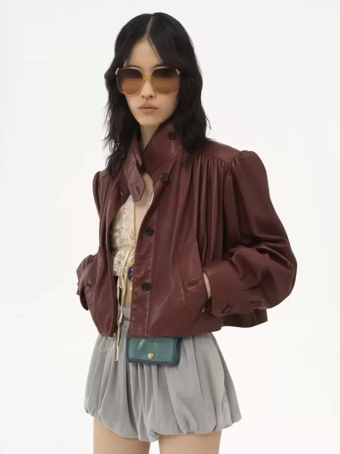 Giacca boule arricciata in pelle Giacca boule arricciata in pelle