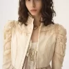 Giacca corta e aderente in raso duchesse di seta e pizzo Giacca corta e aderente in raso duchesse di seta e pizzo