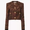 Giacca squadrata senza colletto in jacquard arazzo Giacca squadrata senza colletto in jacquard arazzo