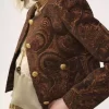 Giacca squadrata senza colletto in jacquard arazzo Giacca squadrata senza colletto in jacquard arazzo