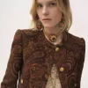 Giacca squadrata senza colletto in jacquard arazzo Giacca squadrata senza colletto in jacquard arazzo
