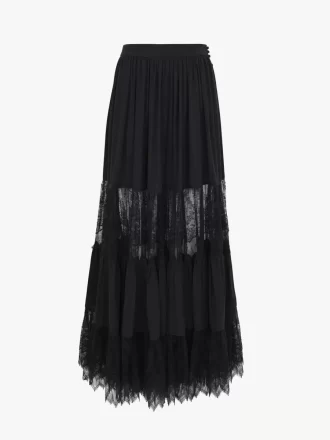 Gonna lunga a balze in georgette di seta e pizzo Gonna lunga a balze in georgette di seta e pizzo
