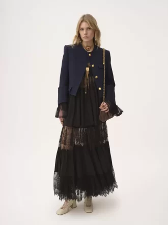 Gonna lunga a balze in georgette di seta e pizzo Gonna lunga a balze in georgette di seta e pizzo