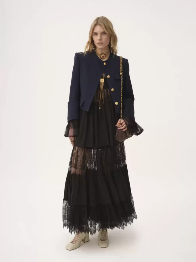 Gonna lunga a balze in georgette di seta e pizzo Gonna lunga a balze in georgette di seta e pizzo