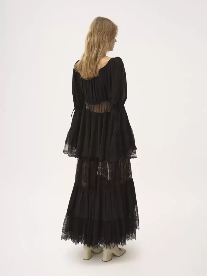 Gonna lunga a balze in georgette di seta e pizzo Gonna lunga a balze in georgette di seta e pizzo