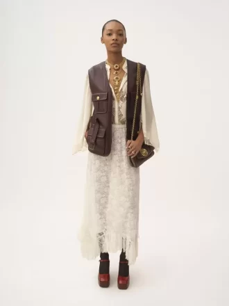 Gonna midi con volant in pizzo jacquard floreale Gonna midi con volant in pizzo jacquard floreale