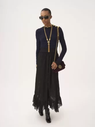 Gonna midi con volant in pizzo jacquard floreale Gonna midi con volant in pizzo jacquard floreale