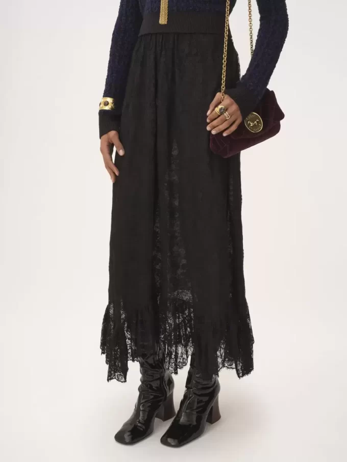 Gonna midi con volant in pizzo jacquard floreale Gonna midi con volant in pizzo jacquard floreale