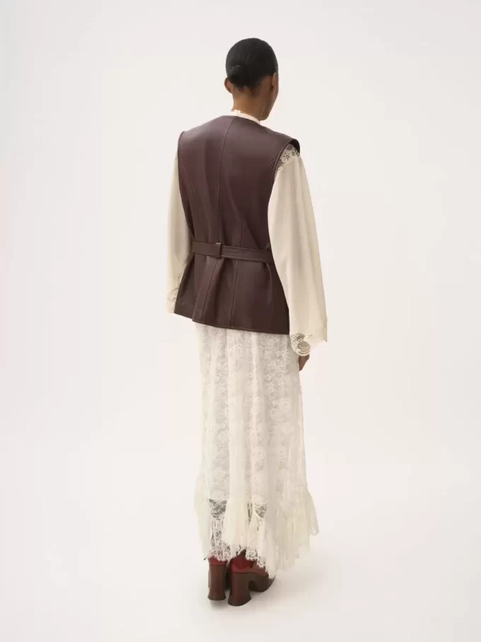 Gonna midi con volant in pizzo jacquard floreale Gonna midi con volant in pizzo jacquard floreale