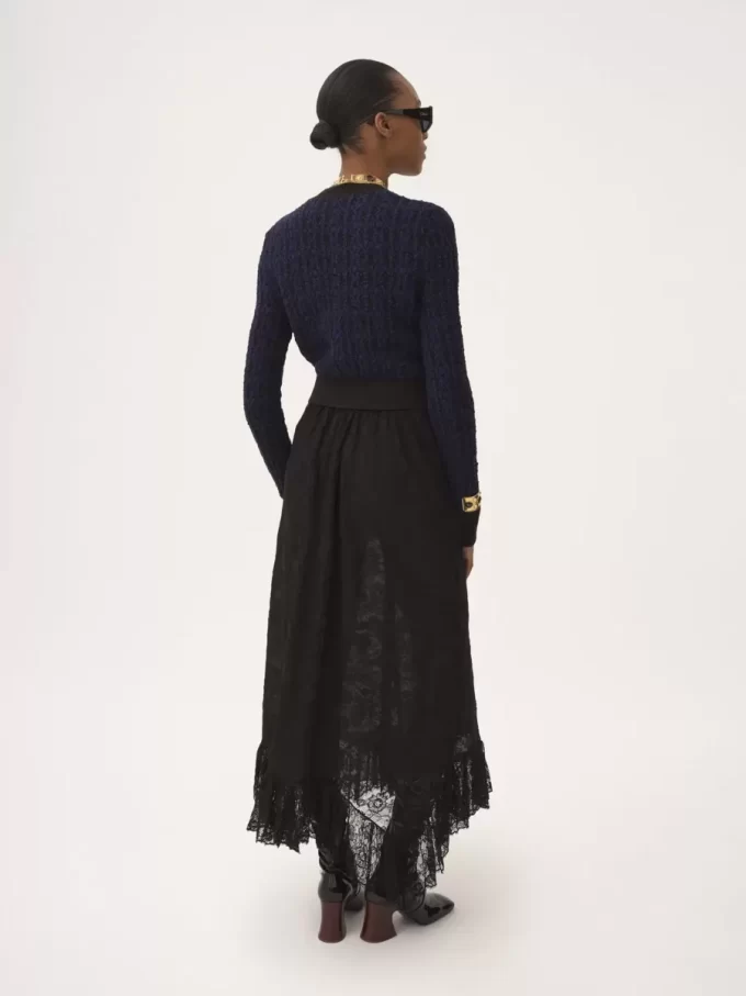 Gonna midi con volant in pizzo jacquard floreale Gonna midi con volant in pizzo jacquard floreale