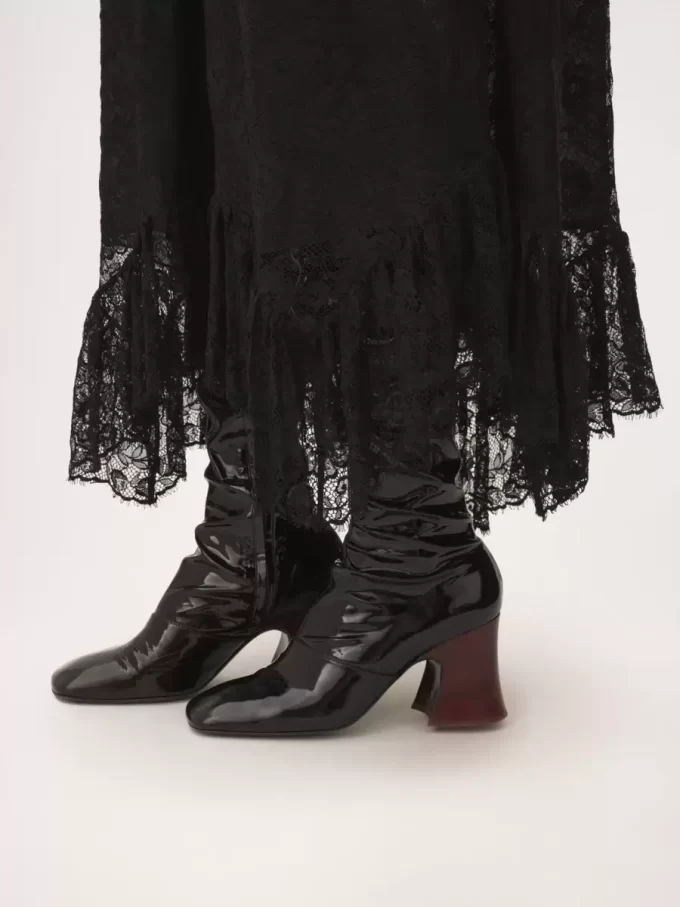 Gonna midi con volant in pizzo jacquard floreale Gonna midi con volant in pizzo jacquard floreale
