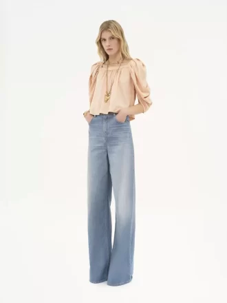 Jeans a gamba larga a vita alta in denim