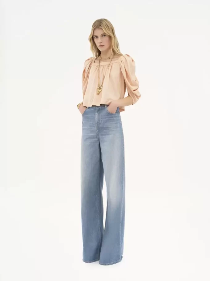 Jeans a gamba larga a vita alta in denim Jeans a gamba larga a vita alta in denim