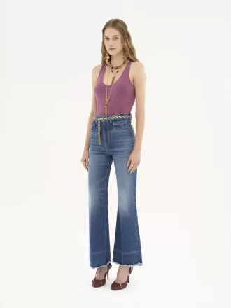 Jeans a zampa a vita alta in denim