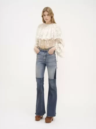 Jeans patchwork svasati in denim Jeans patchwork svasati in denim