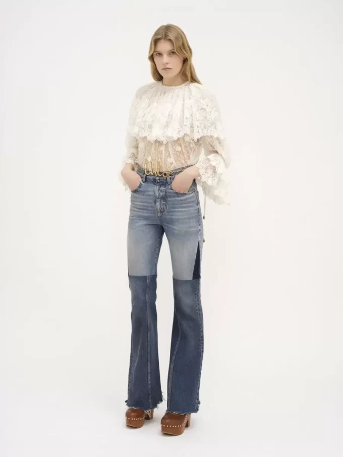 Jeans patchwork svasati in denim Jeans patchwork svasati in denim