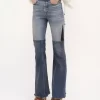 Jeans patchwork svasati in denim Jeans patchwork svasati in denim