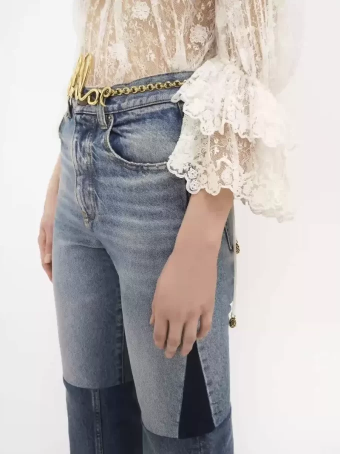 Jeans patchwork svasati in denim Jeans patchwork svasati in denim