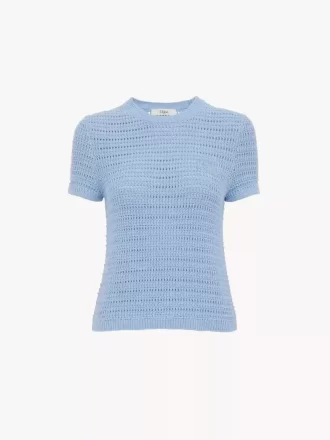 Maglia girocollo con logo in maglia di cotone all’uncinetto Maglia girocollo con logo in maglia di cotone all’uncinetto