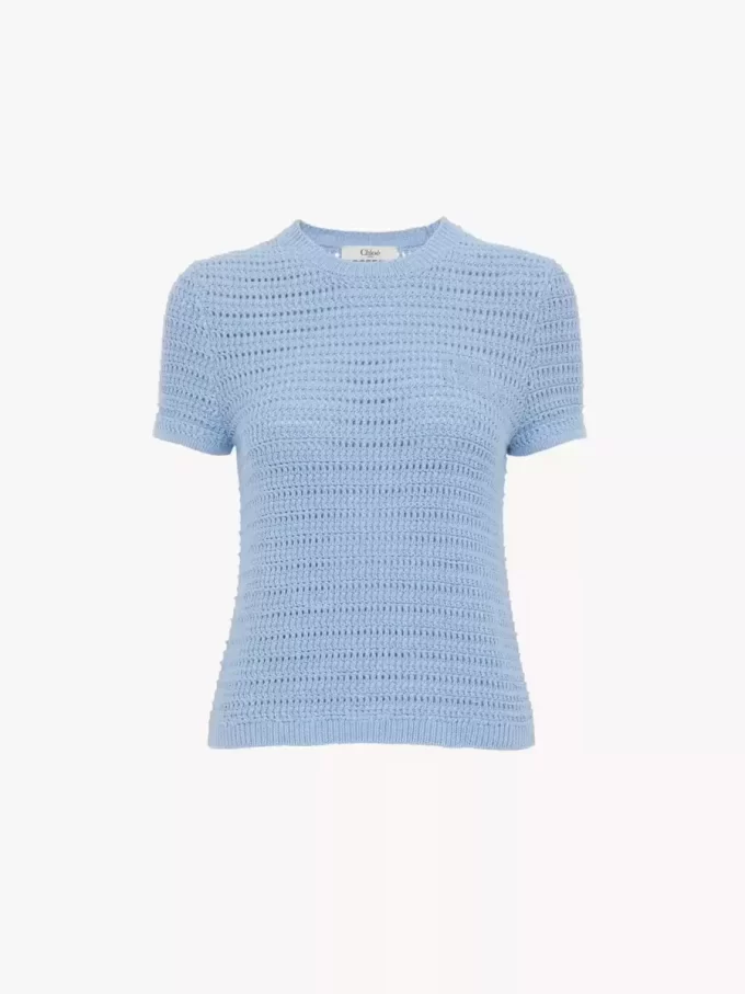 Maglia girocollo con logo in maglia di cotone all’uncinetto Maglia girocollo con logo in maglia di cotone all’uncinetto