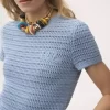 Maglia girocollo con logo in maglia di cotone all’uncinetto Maglia girocollo con logo in maglia di cotone all’uncinetto