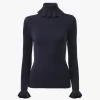 Maglione a collo alto aderente in maglia di cotone e lana