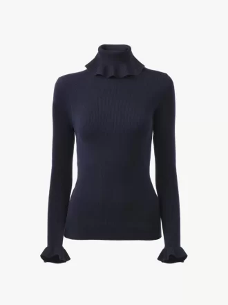 Maglione a collo alto aderente in maglia di cotone e lana Maglione a collo alto aderente in maglia di cotone e lana