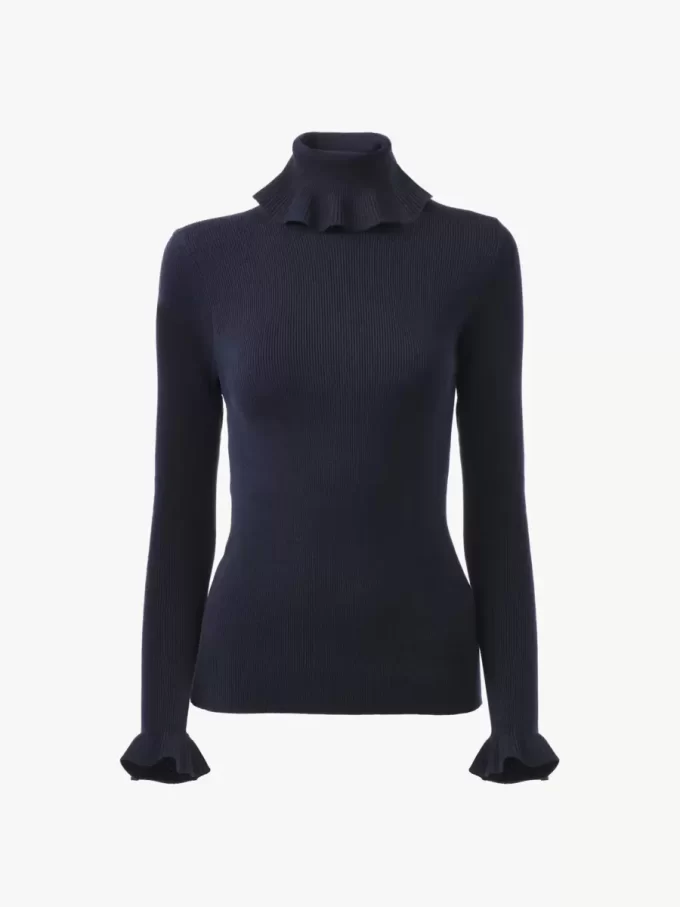 Maglione a collo alto aderente in maglia di cotone e lana