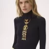 Maglione a collo alto aderente in maglia di cotone e lana